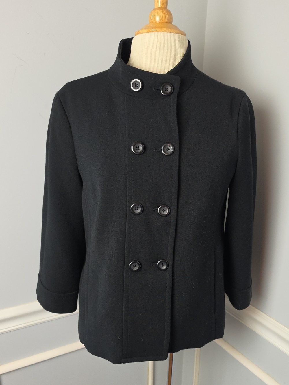 BANANA REPUBLIC FACTORY Black Double Breasted Mock Neck 3/4 Sleeve Jacket 10